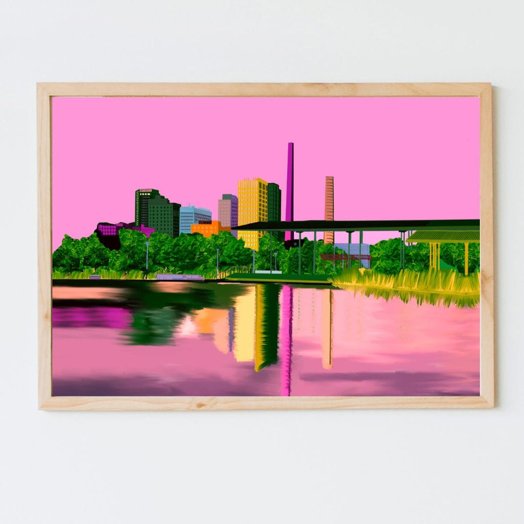 Bailey Made Art Co Railroad Park- Pink Birmingham Skyline Art Print Art