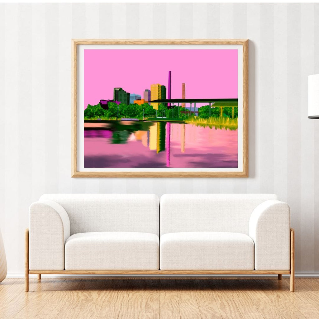 Bailey Made Art Co Railroad Park- Pink Birmingham Skyline Art Print Art