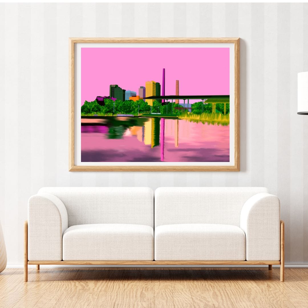 Bailey Made Art Co Railroad Park- Pink Birmingham Skyline Art Print Art