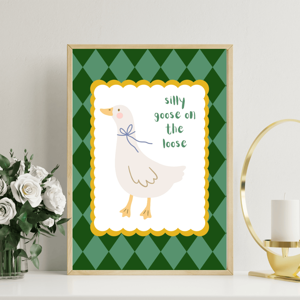 Bailey Made Art Co Silly Goose on the Loose Art Print Green Art