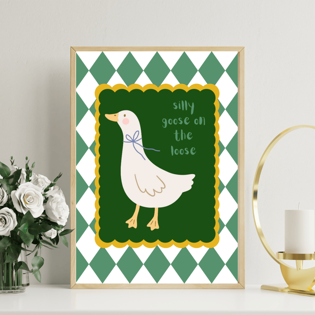 Bailey Made Art Co Silly Goose on the Loose Art Print Green Art