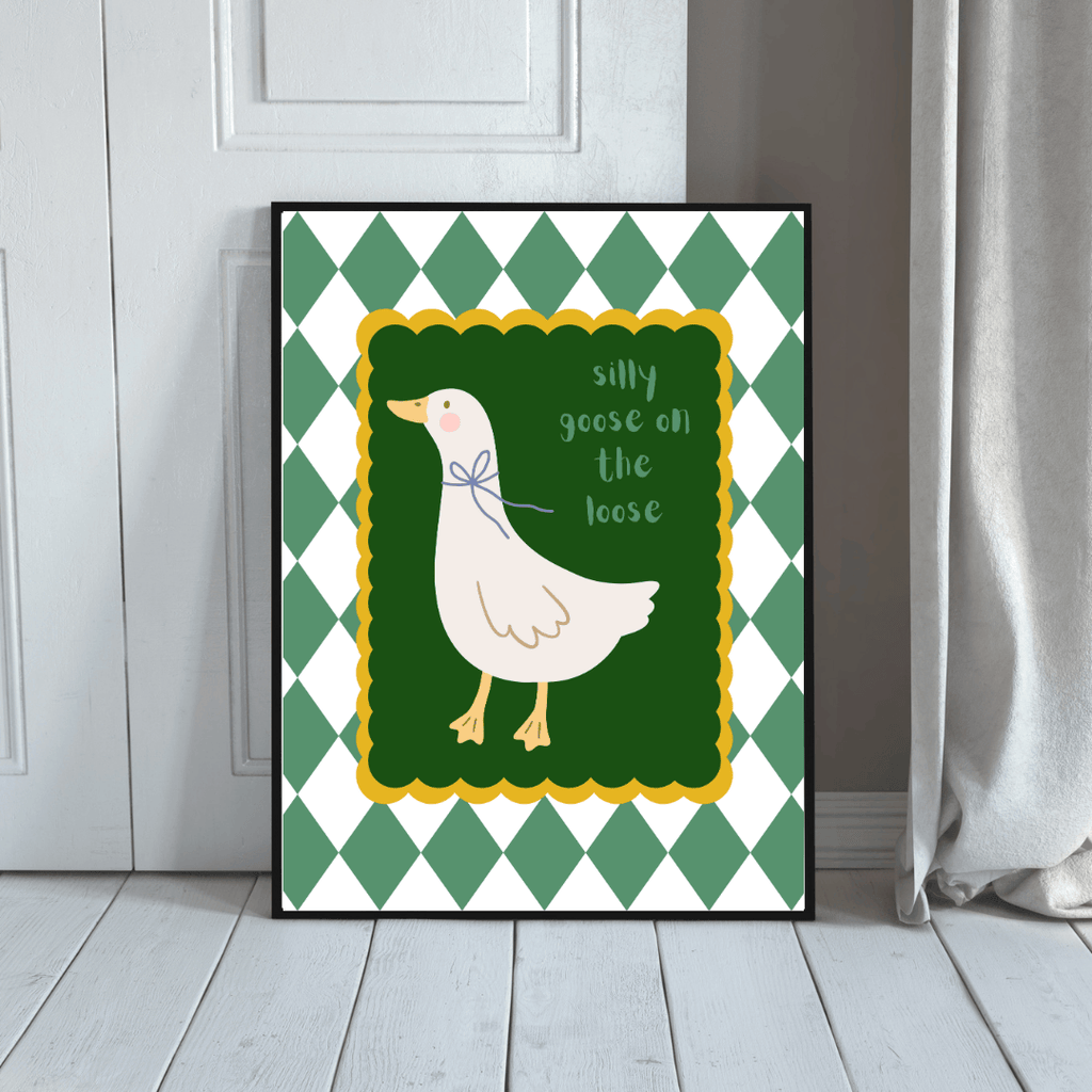Bailey Made Art Co Silly Goose on the Loose Art Print Green Art