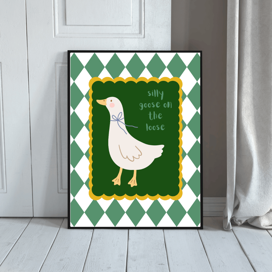 Bailey Made Art Co Silly Goose on the Loose Art Print Green Art