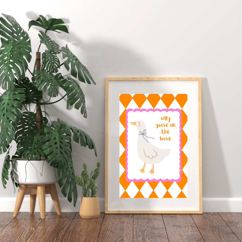 Bailey Made Art Co Silly Goose on the Loose Art Print Orange/Pink Art