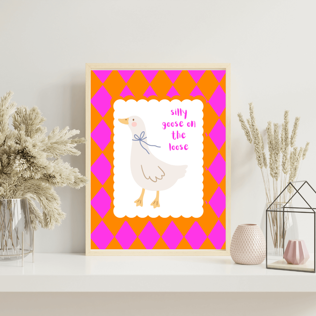 Bailey Made Art Co Silly Goose on the Loose Art Print Orange/Pink Art