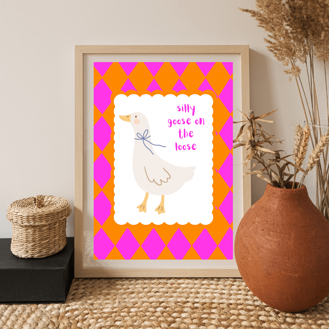 Bailey Made Art Co Silly Goose on the Loose Art Print Orange/Pink Art