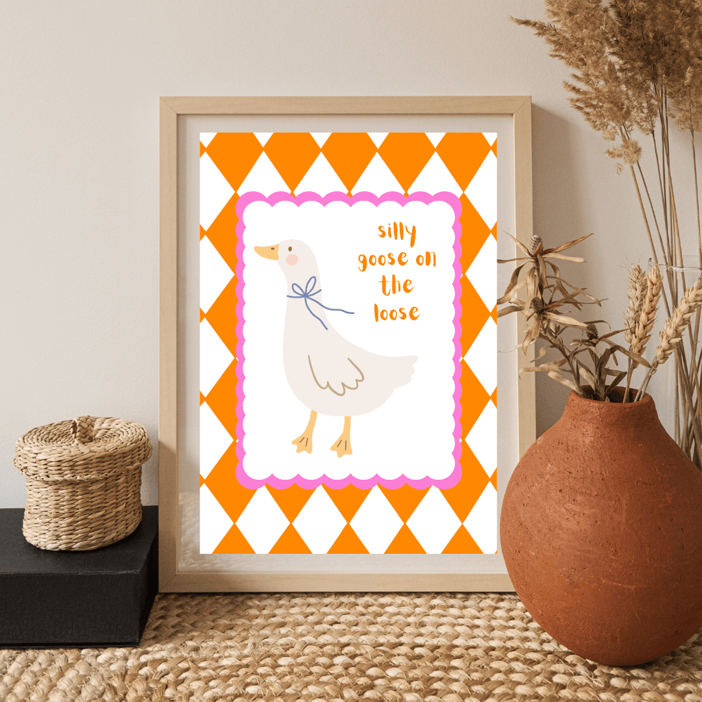 Bailey Made Art Co Silly Goose on the Loose Art Print Orange/Pink Art