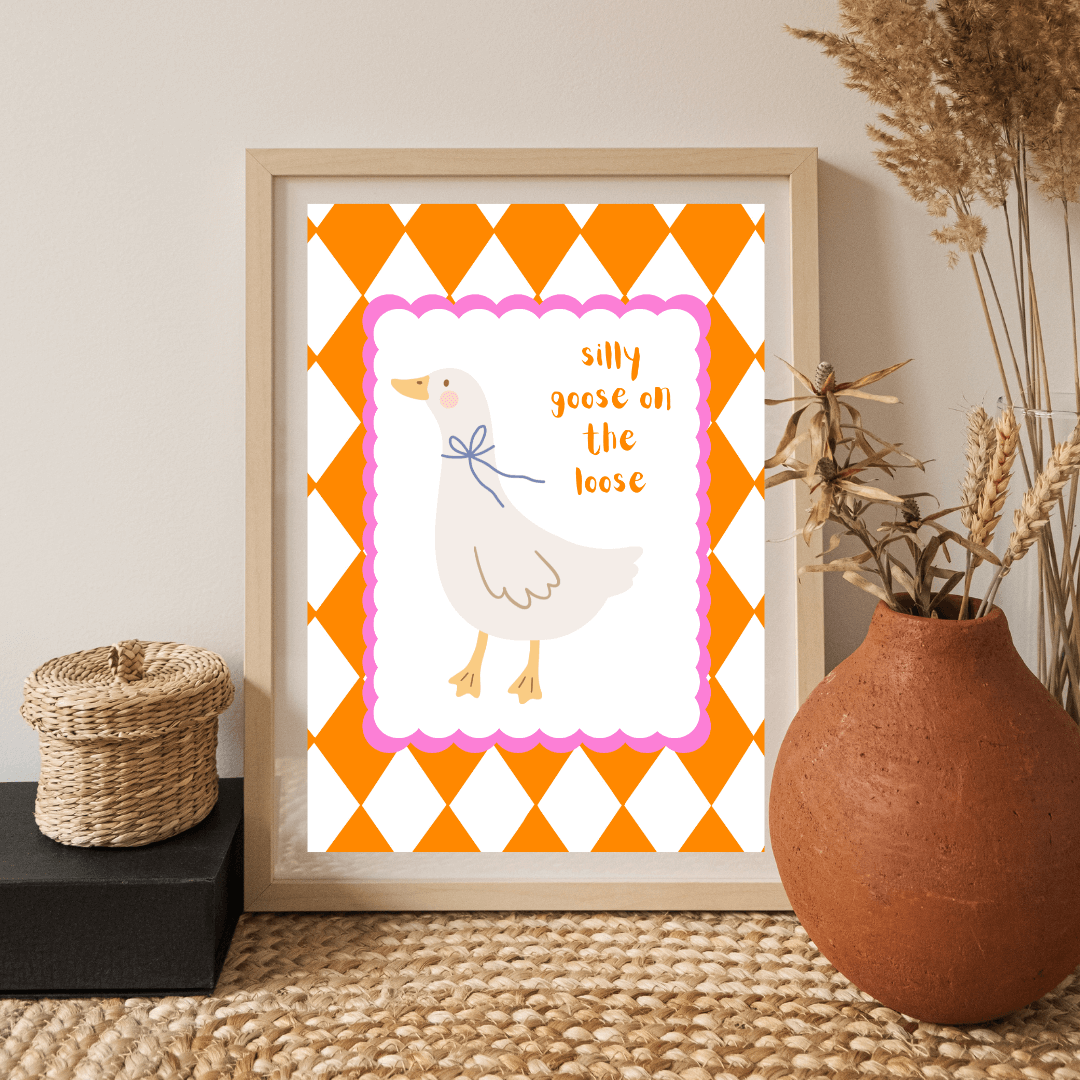 Bailey Made Art Co Silly Goose on the Loose Art Print Orange/Pink Art