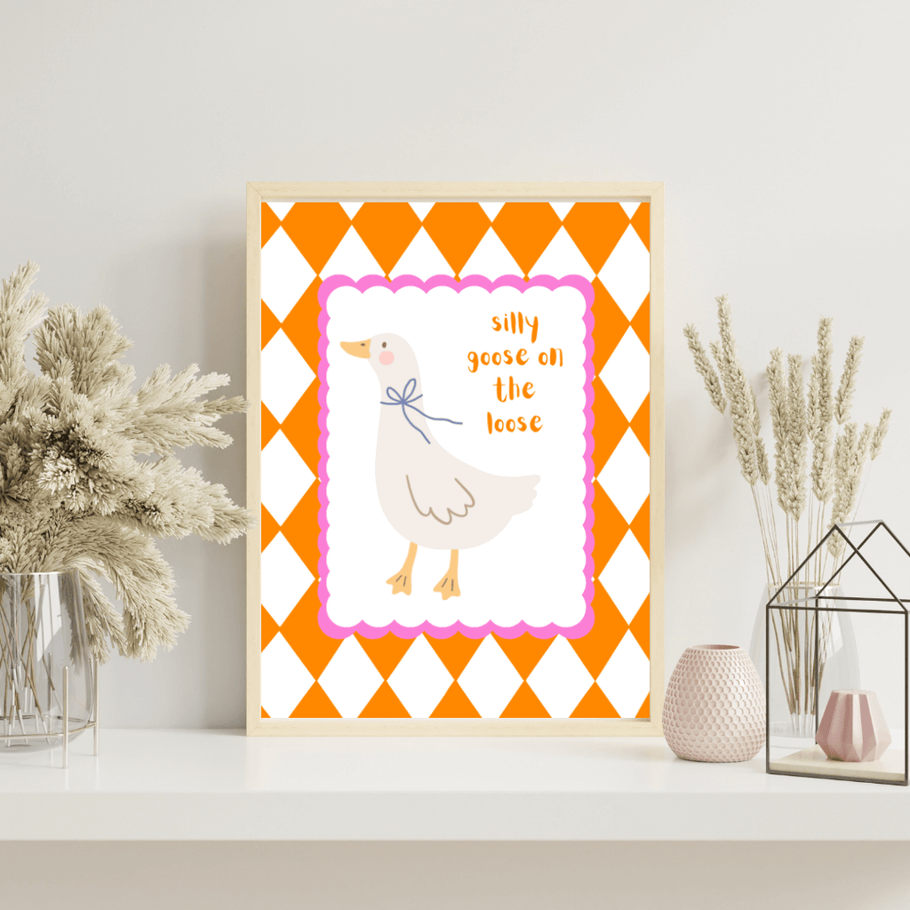 Bailey Made Art Co Silly Goose on the Loose Art Print Orange/Pink Art
