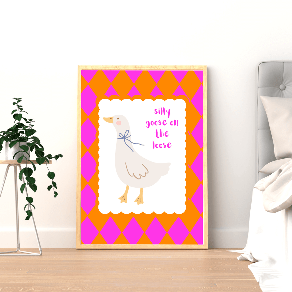 Bailey Made Art Co Silly Goose on the Loose Art Print Orange/Pink Art