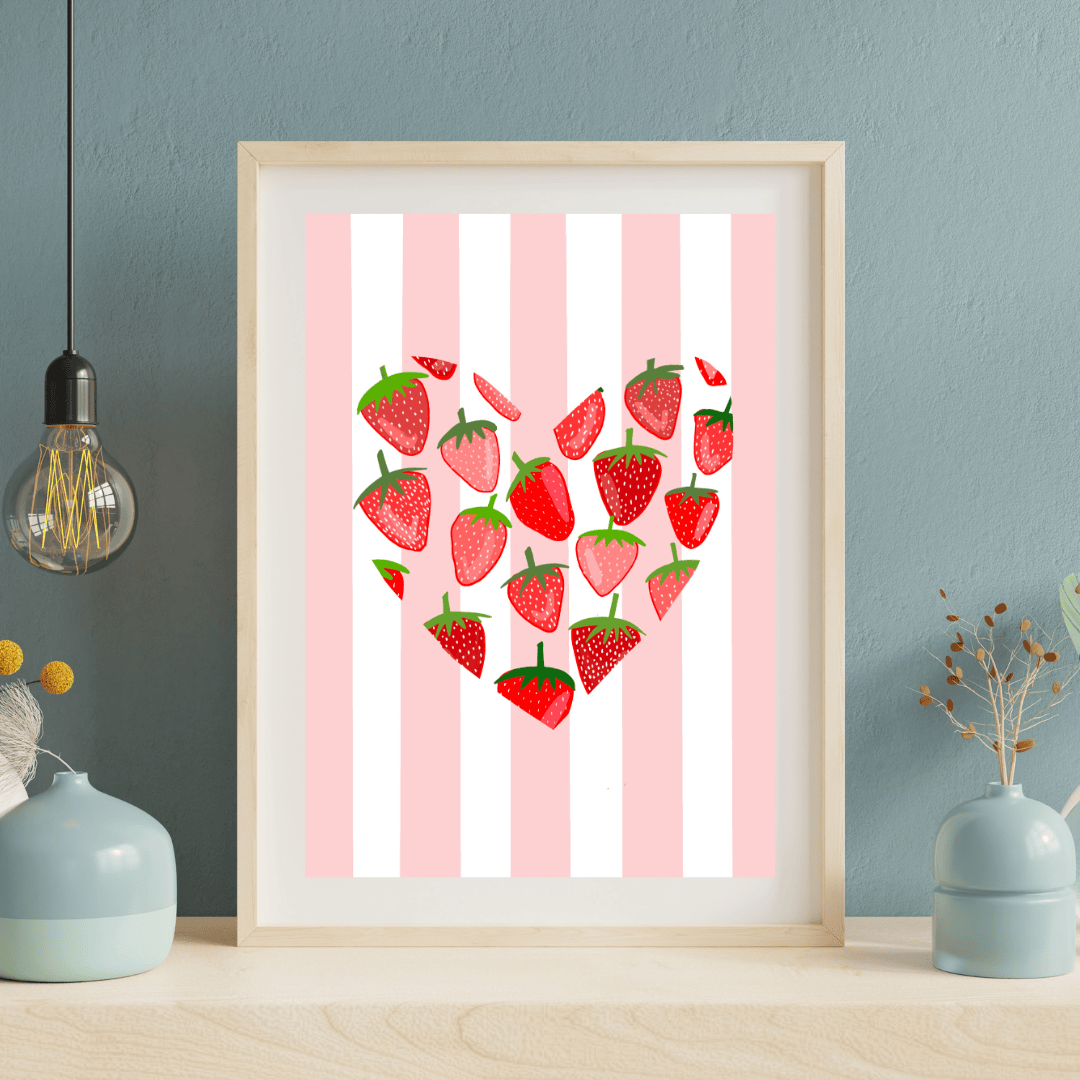 Bailey Made Art Co Strawberry Hearts Art Print Art