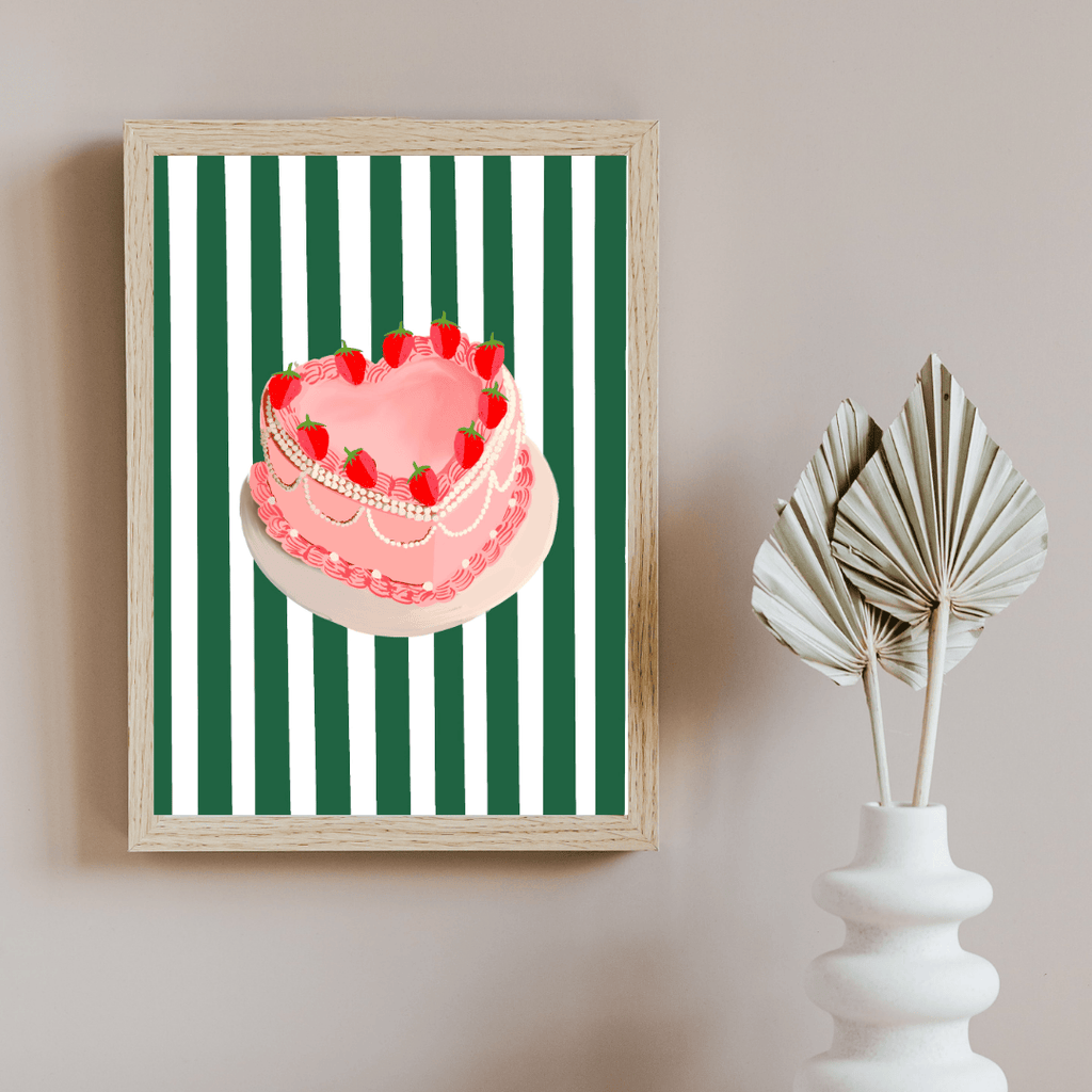 Bailey Made Art Co Striped Strawberry Cake Art Print Art