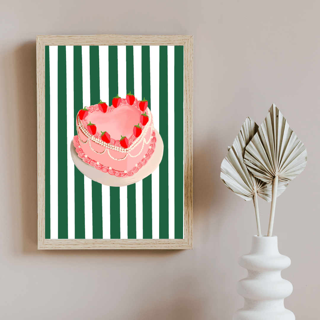 Bailey Made Art Co Striped Strawberry Cake Art Print Art