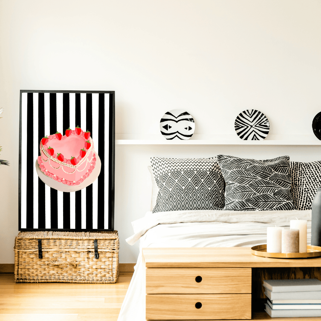 Bailey Made Art Co Striped Strawberry Cake Art Print Art