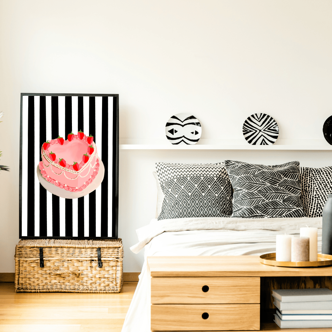 Bailey Made Art Co Striped Strawberry Cake Art Print Art