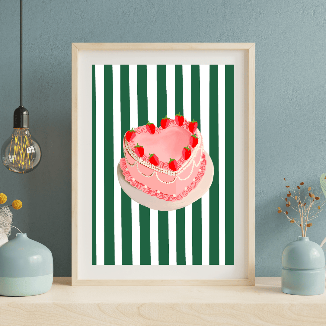 Bailey Made Art Co Striped Strawberry Cake Art Print Art