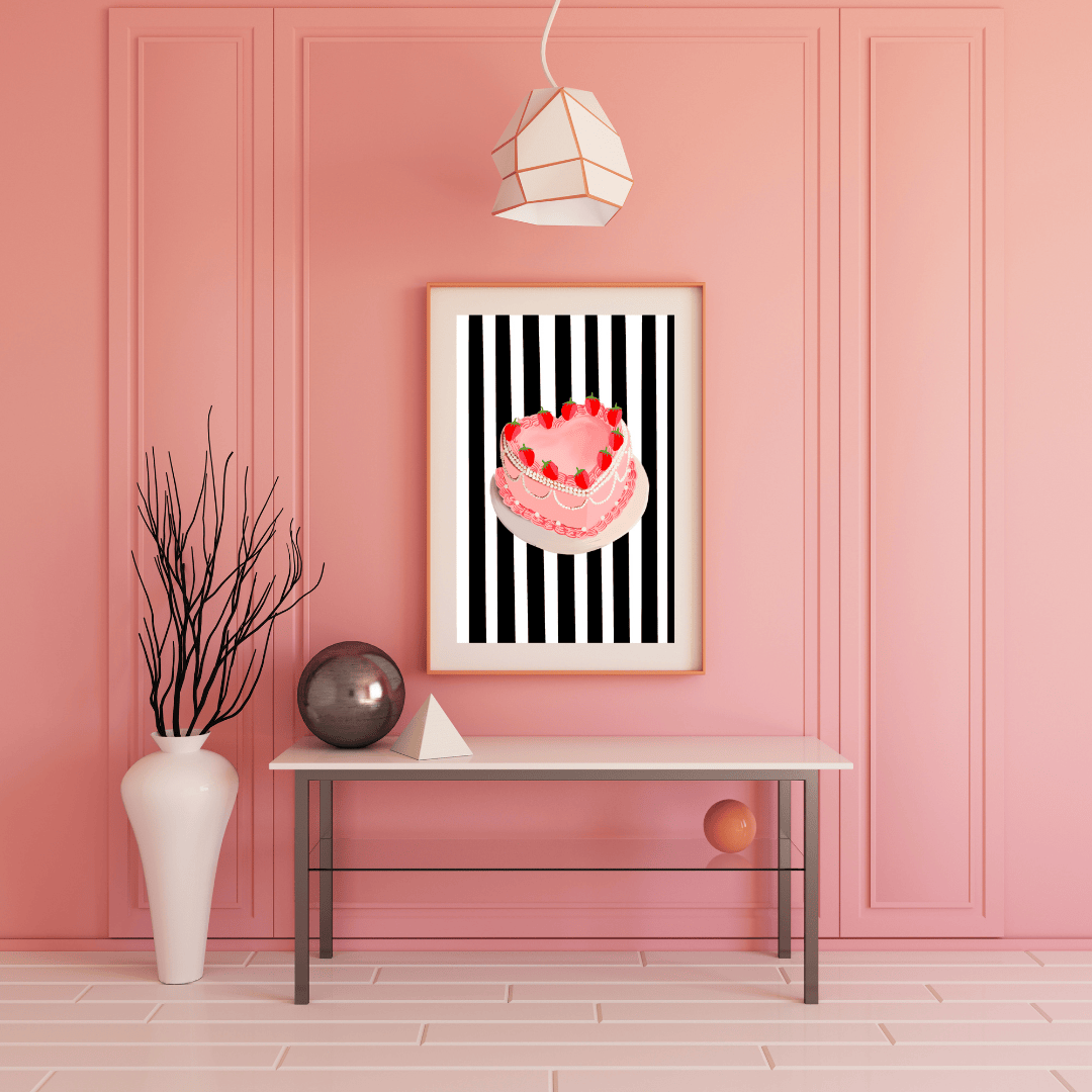 Bailey Made Art Co Striped Strawberry Cake Art Print Art