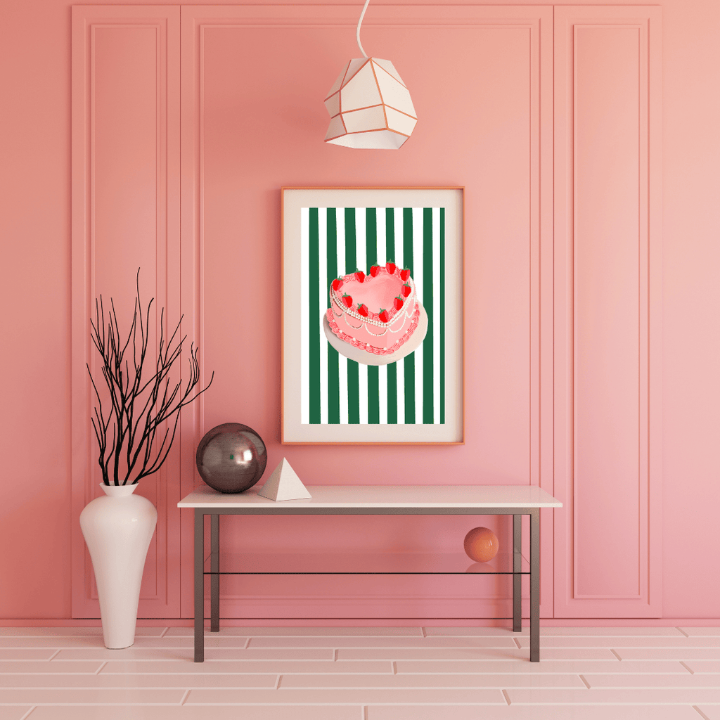Bailey Made Art Co Striped Strawberry Cake Art Print Art