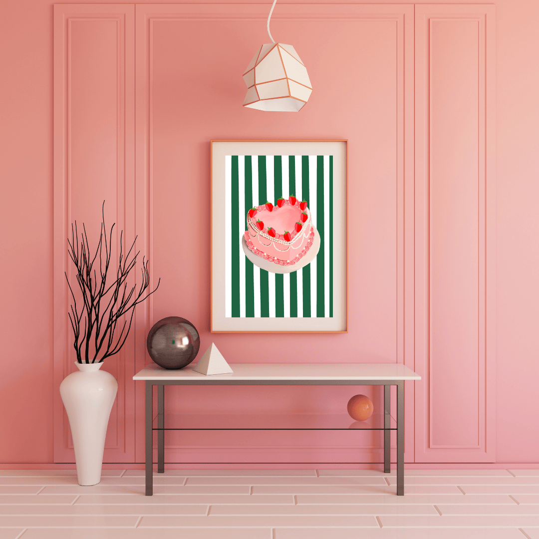 Bailey Made Art Co Striped Strawberry Cake Art Print Art