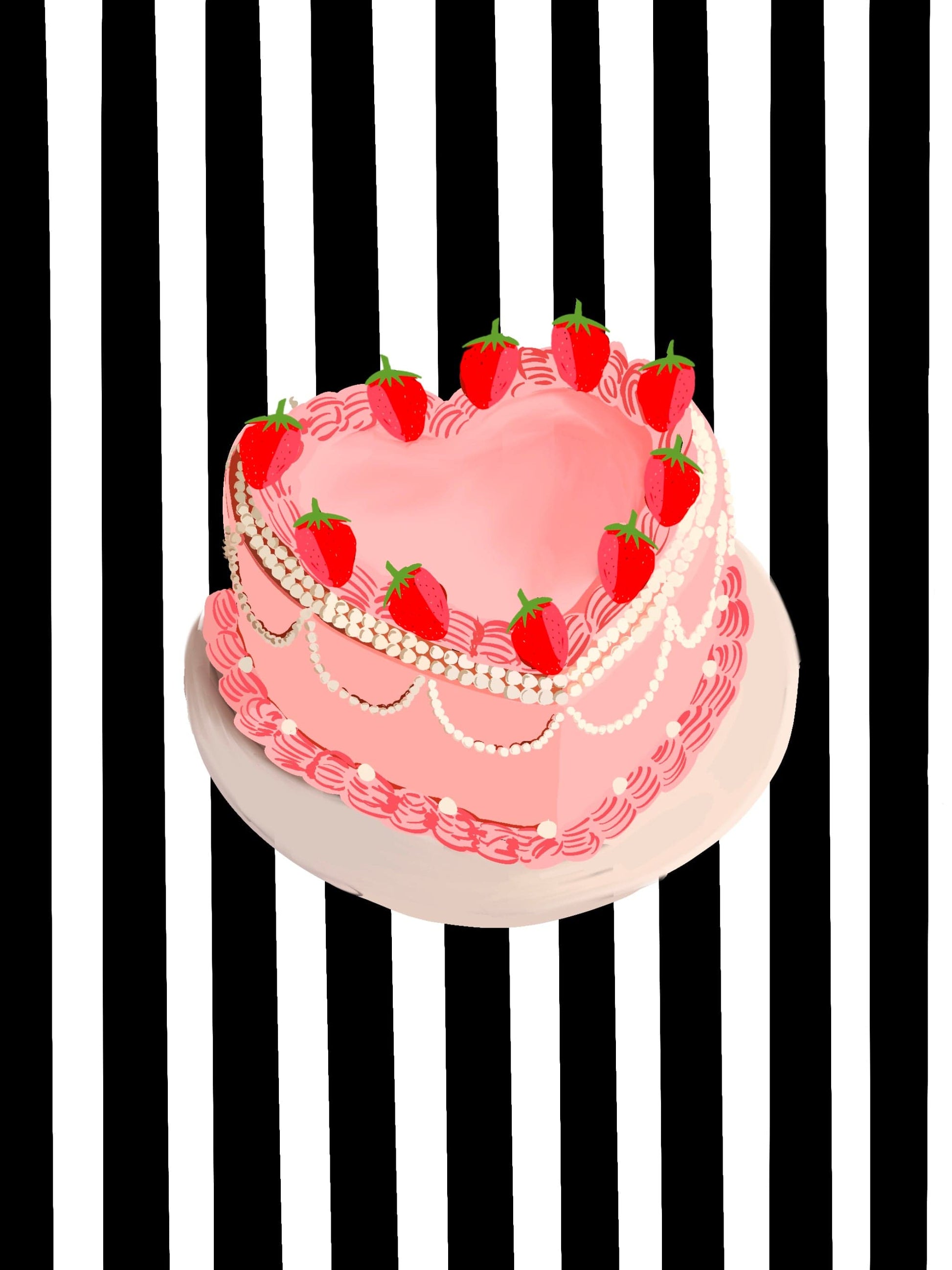 Bailey Made Art Co Striped Strawberry Cake Art Print Art