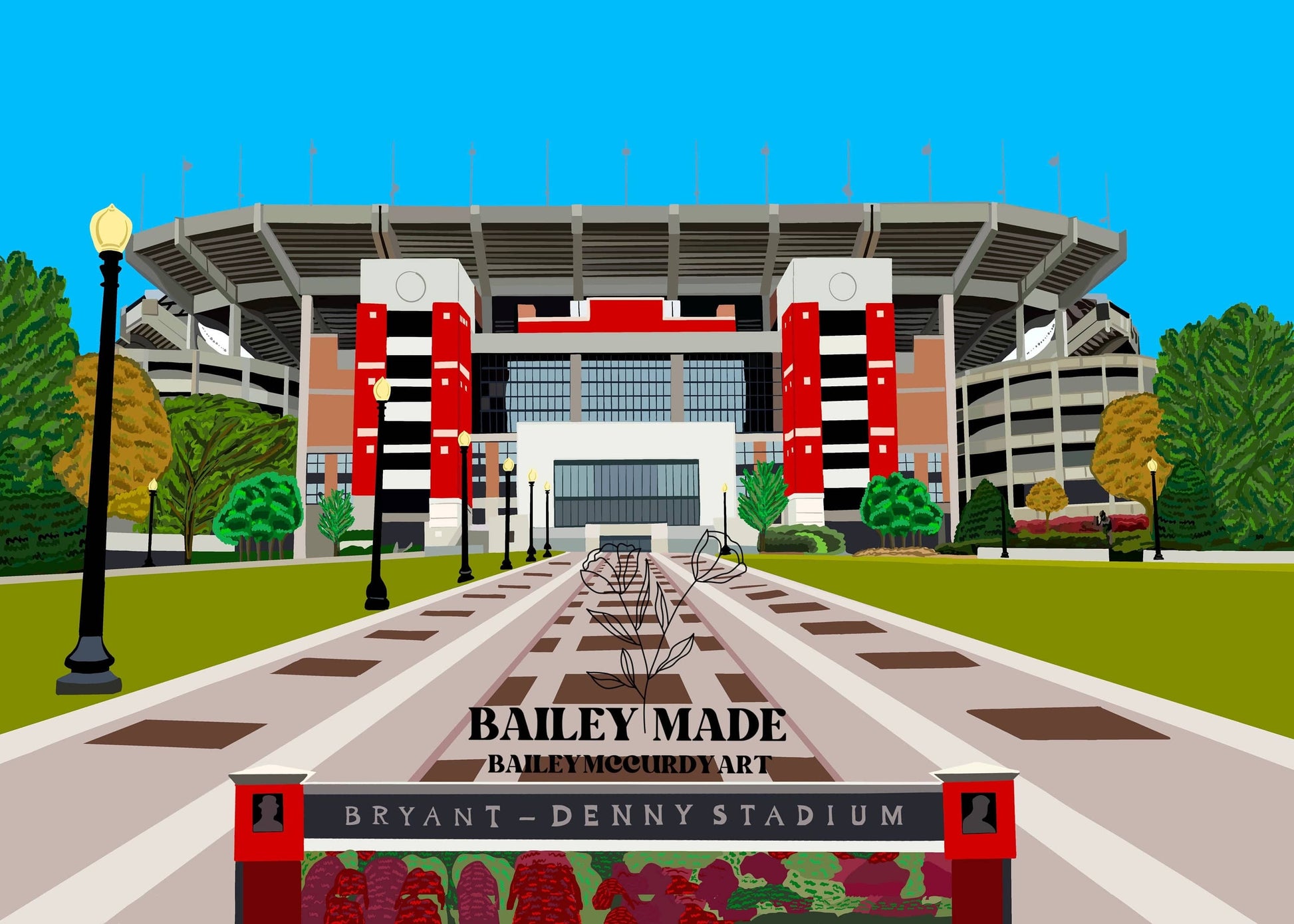 Bailey Made Art Co University of Alabama Bryant Denny Stadium Officially Licensed Print (Crimson) Art