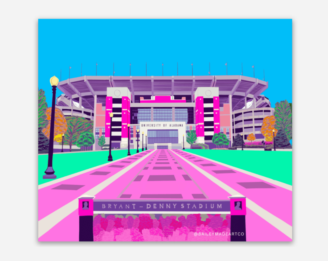 Bailey Made Art Co University of Alabama Bryant Denny Stadium Vinyl Sticker Sticker