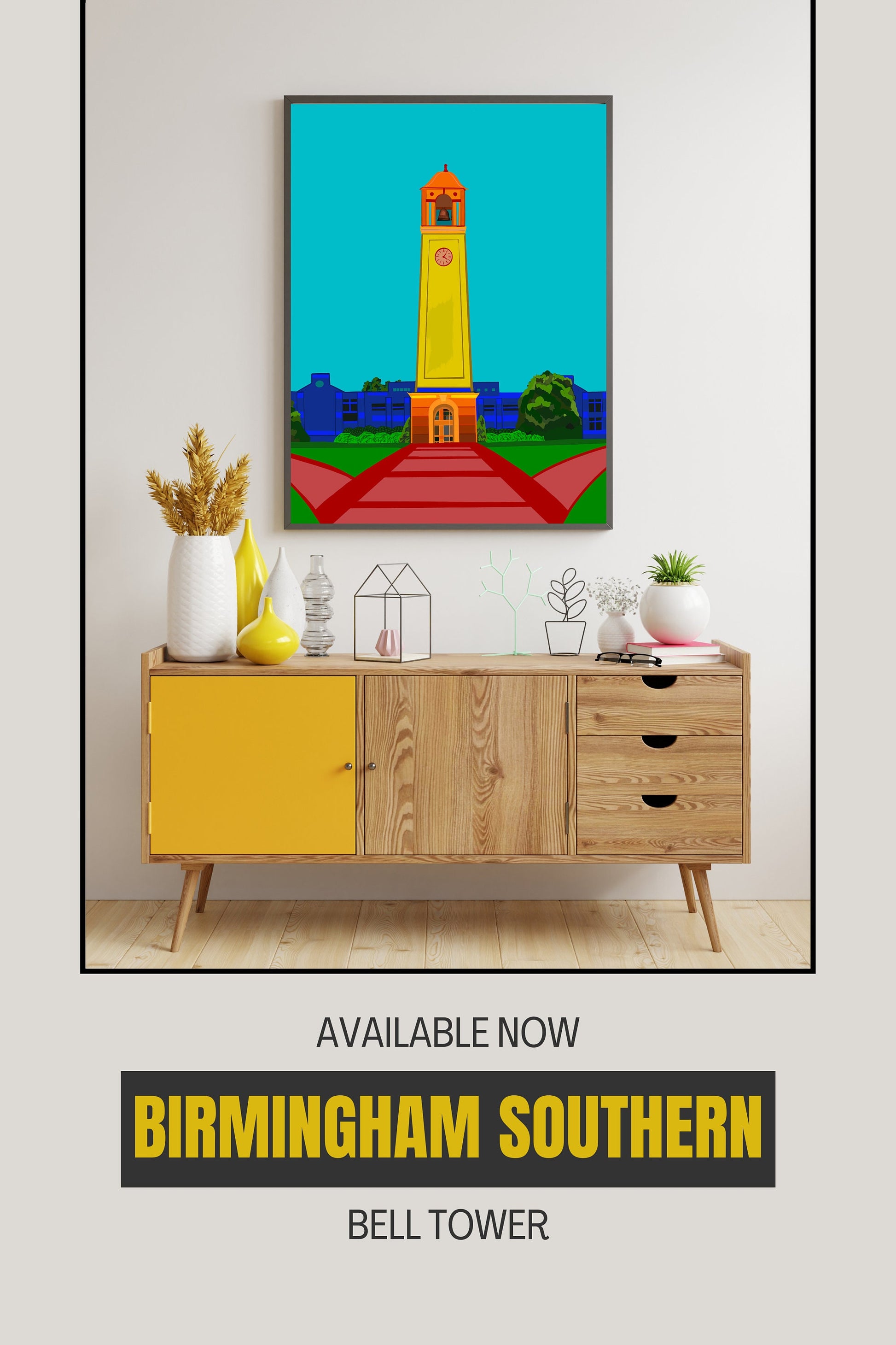 Birmingham Southern College Edwards Bell Tower Art Print (Yellow)
