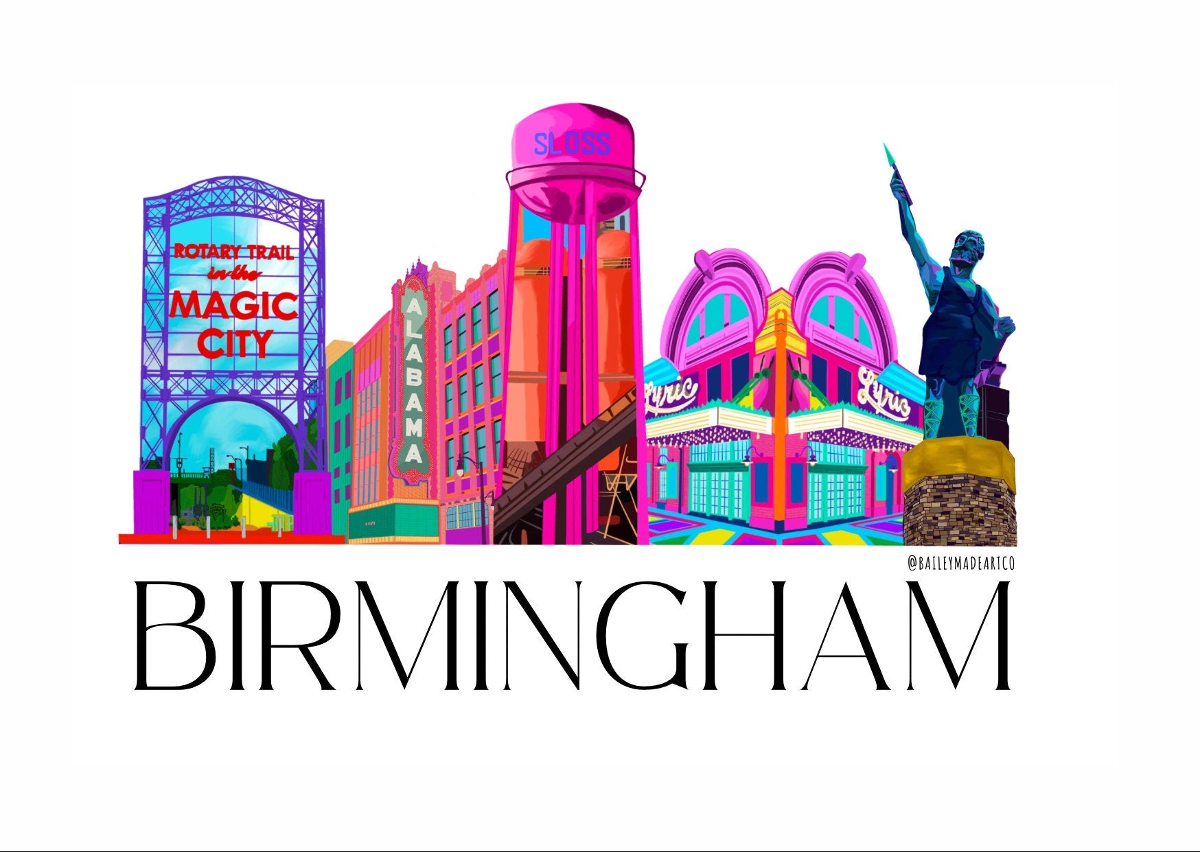 Birmingham Icons Art Print (White)