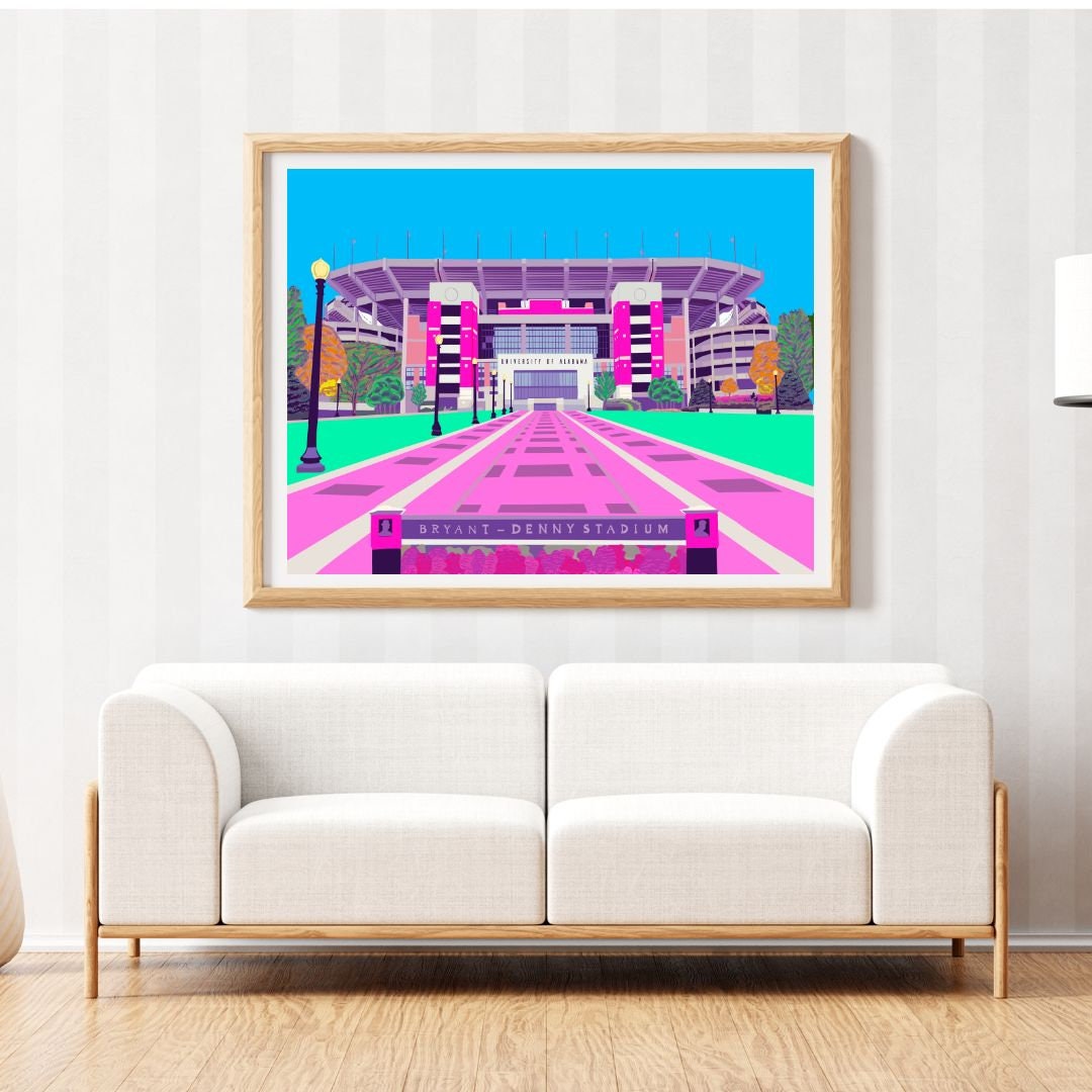 University of Alabama Bryant Denny Stadium Officially Licensed Print (Barbie Pink)