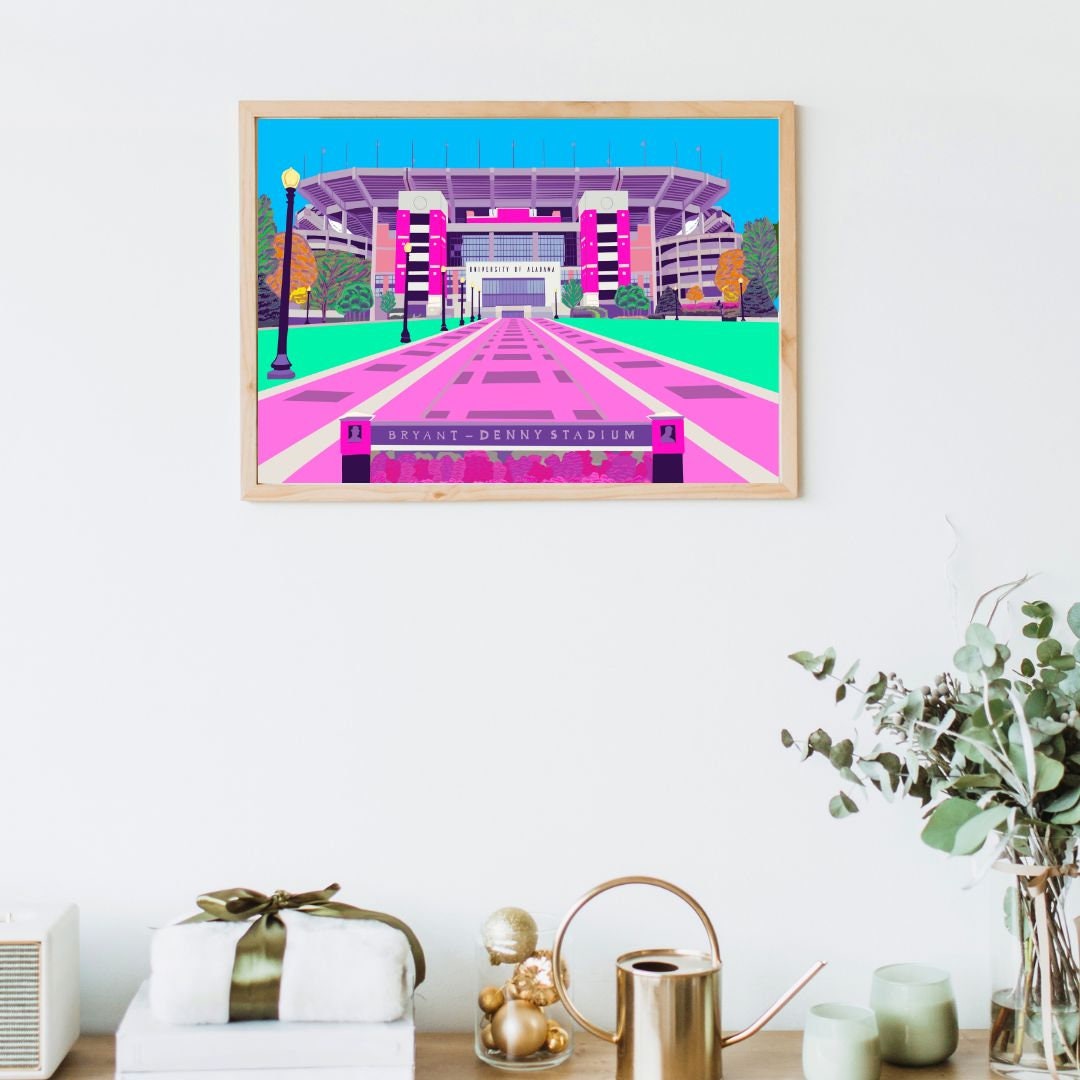 University of Alabama Bryant Denny Stadium Officially Licensed Print (Barbie Pink)