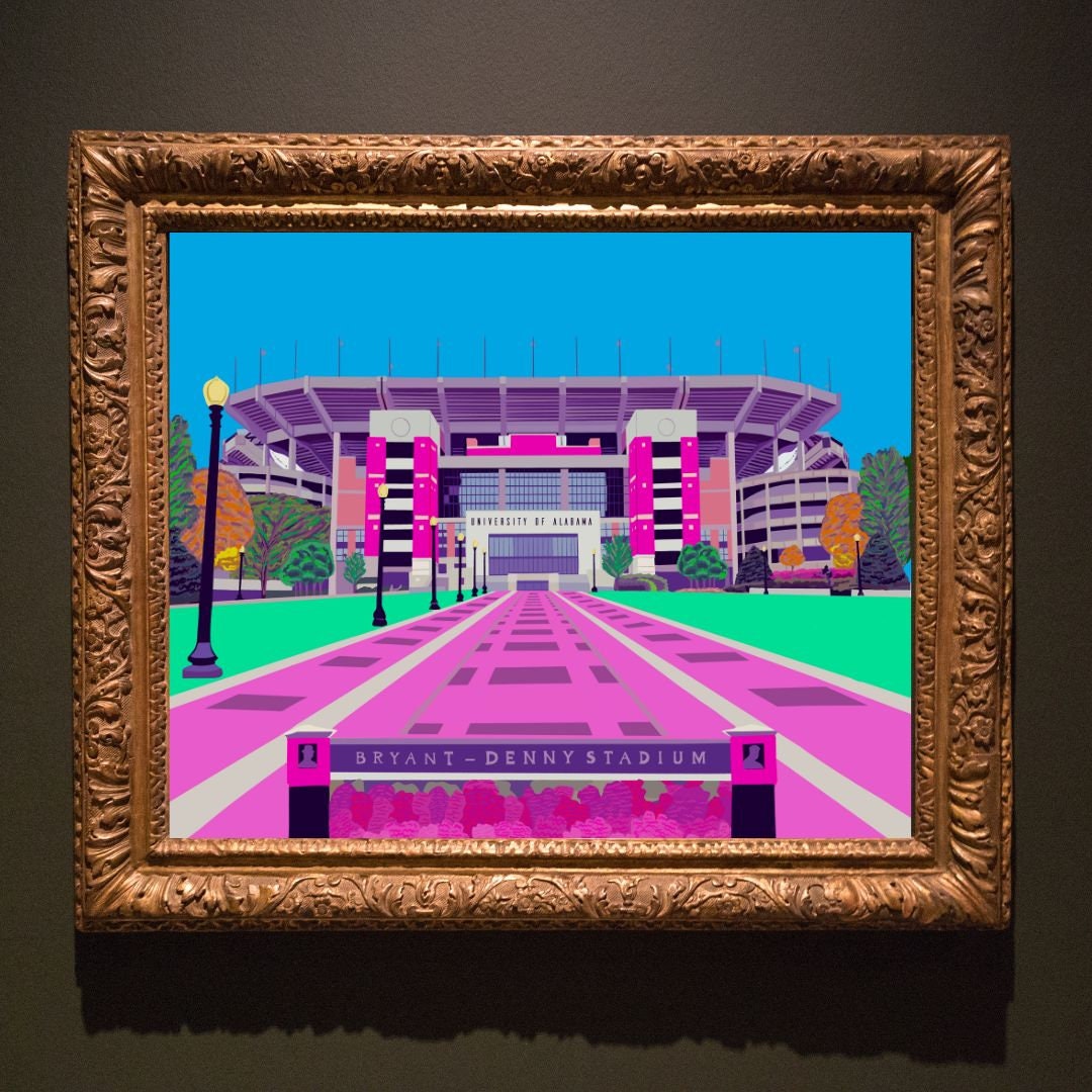 University of Alabama Bryant Denny Stadium Officially Licensed Print (Barbie Pink)