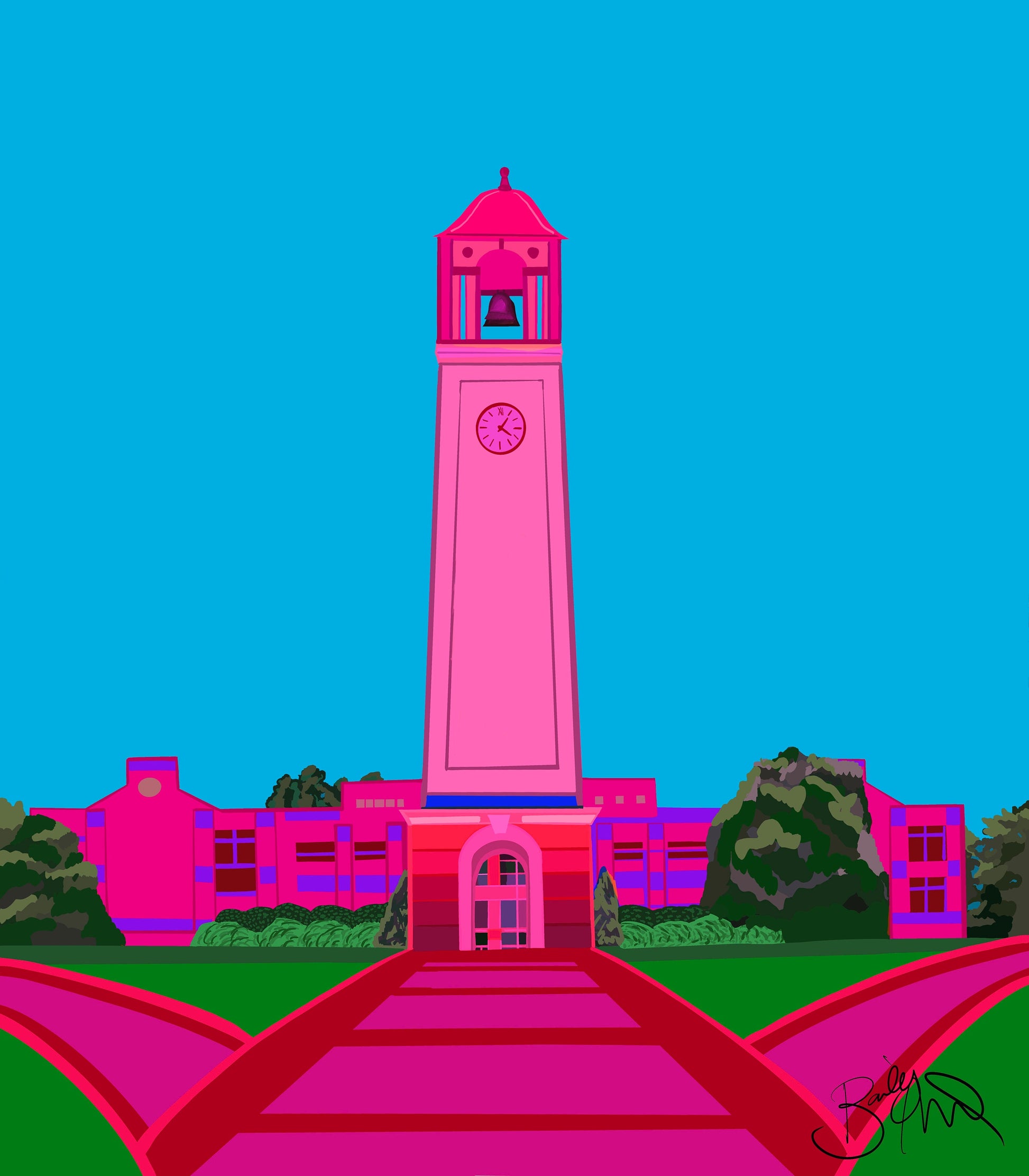 Birmingham Southern College Edwards Bell Tower Pink Art Print