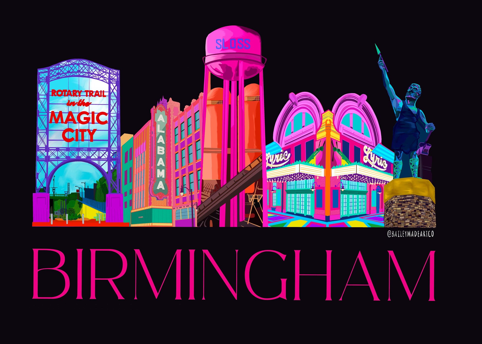 Birmingham Icons Art Print (Black)
