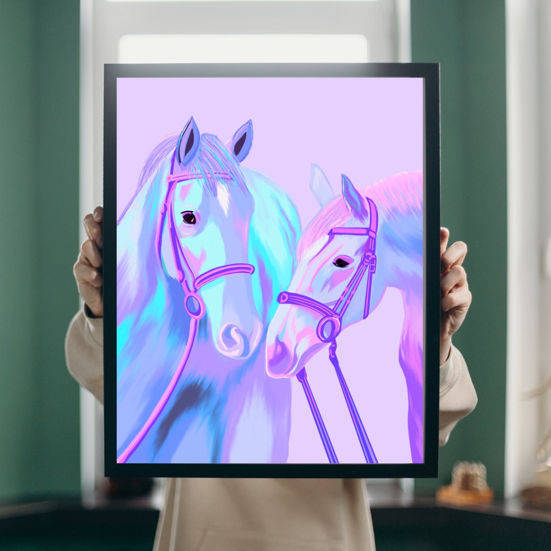 Colorful Horses Purple Art Print