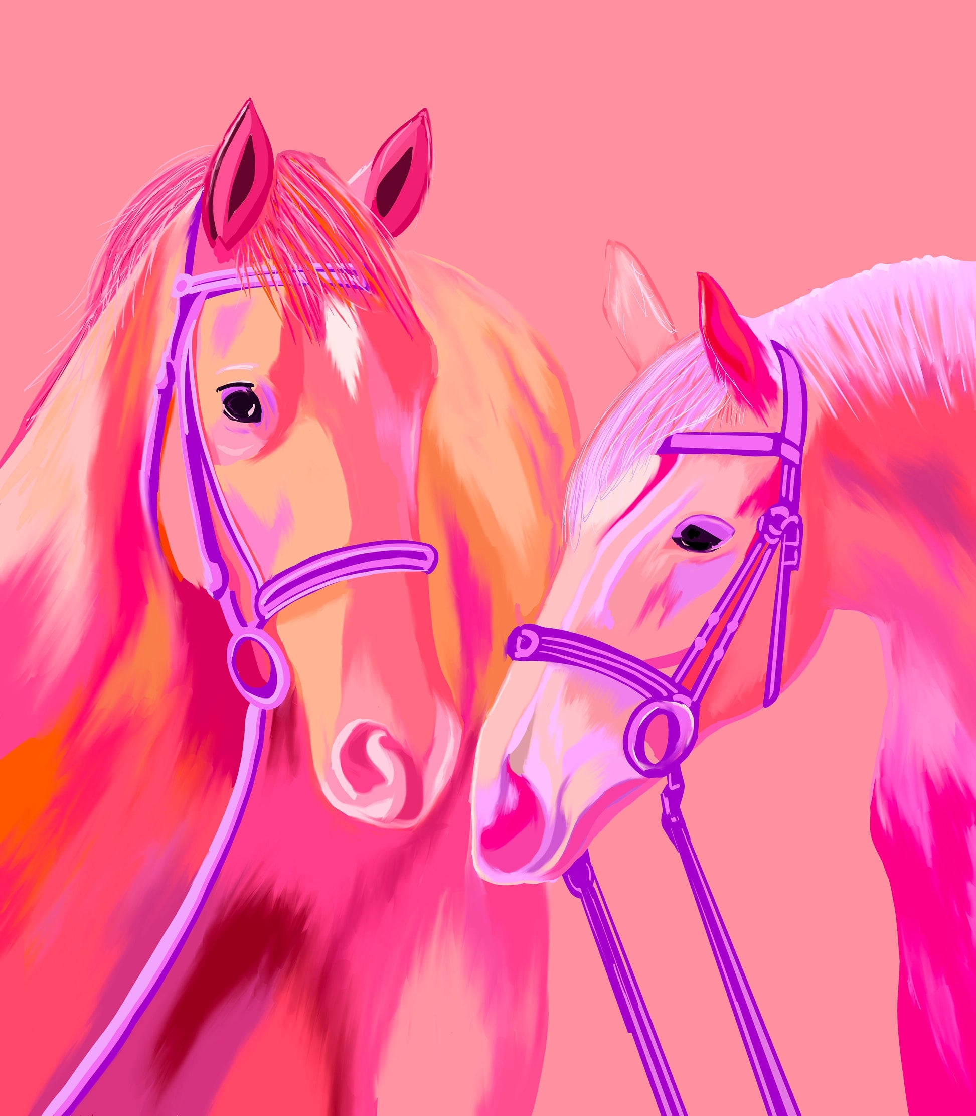 Colorful Horses Pink Art Print