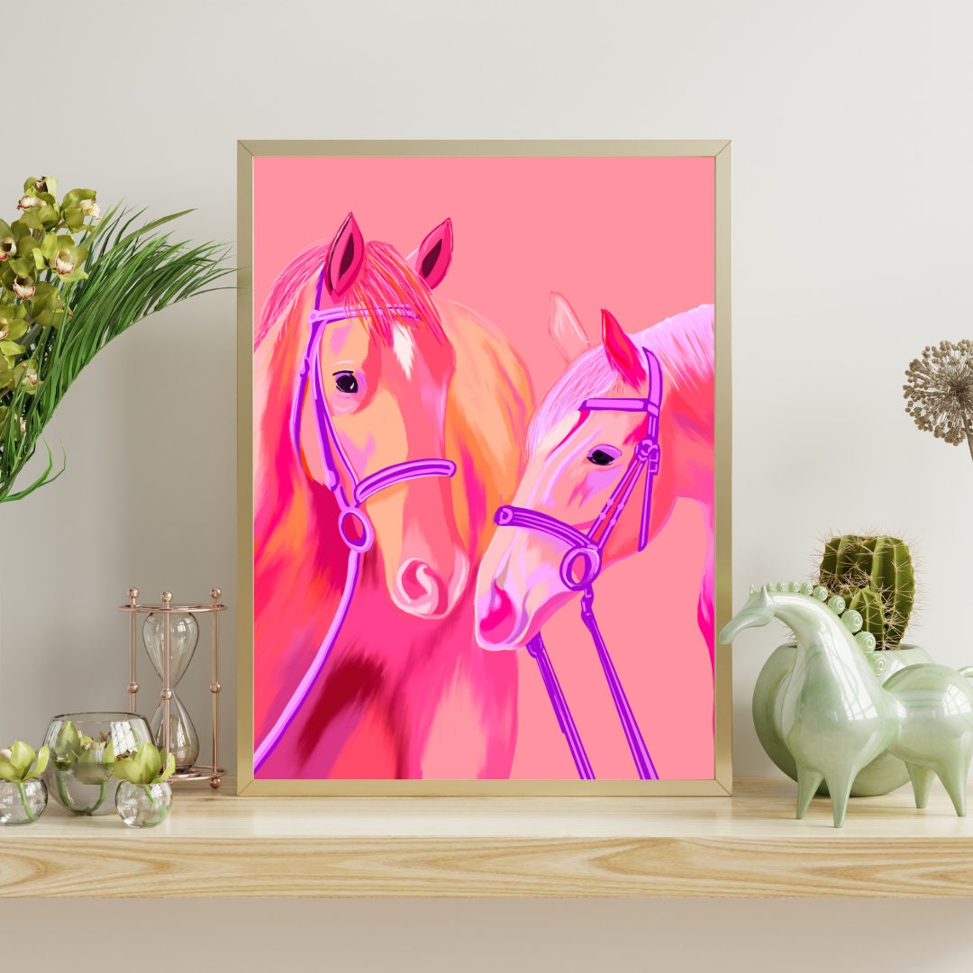 Colorful Horses Pink Art Print