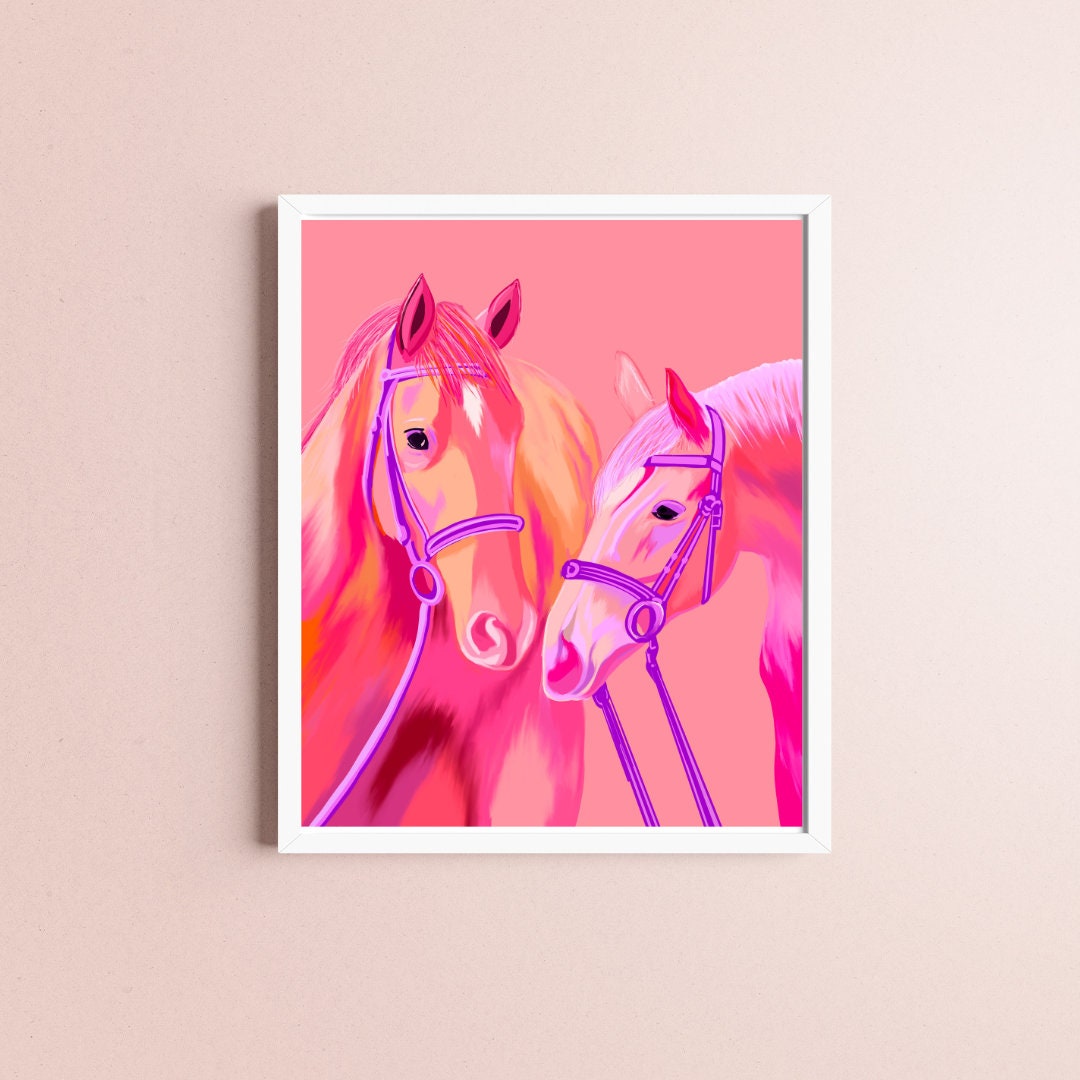 Colorful Horses Pink Art Print