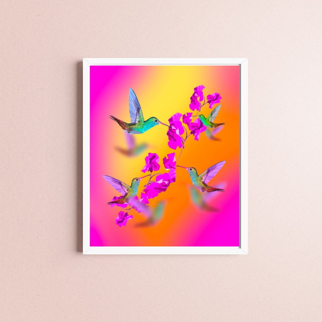 Hummingbird Charm Sunset Art Print