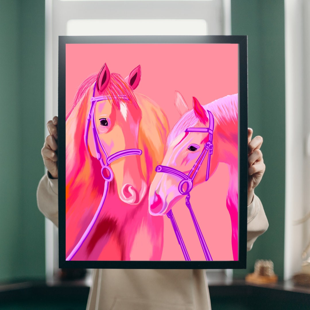 Colorful Horses Pink Art Print