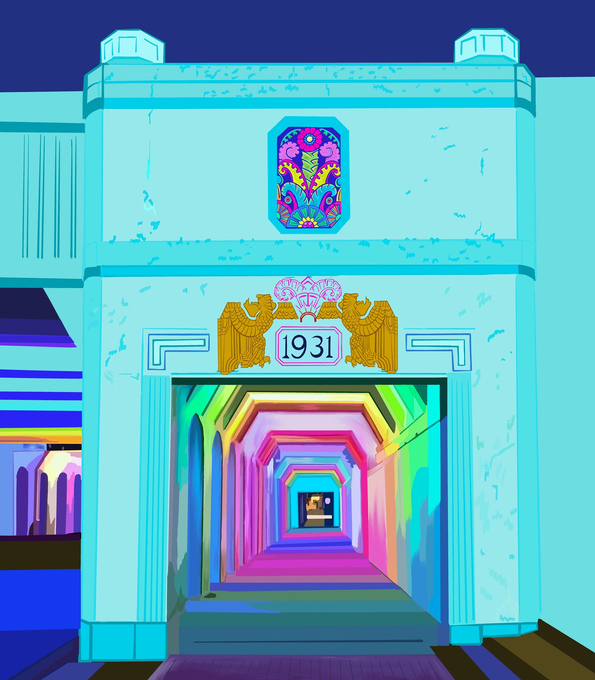 Rainbow Tunnel Print (Blue and White)