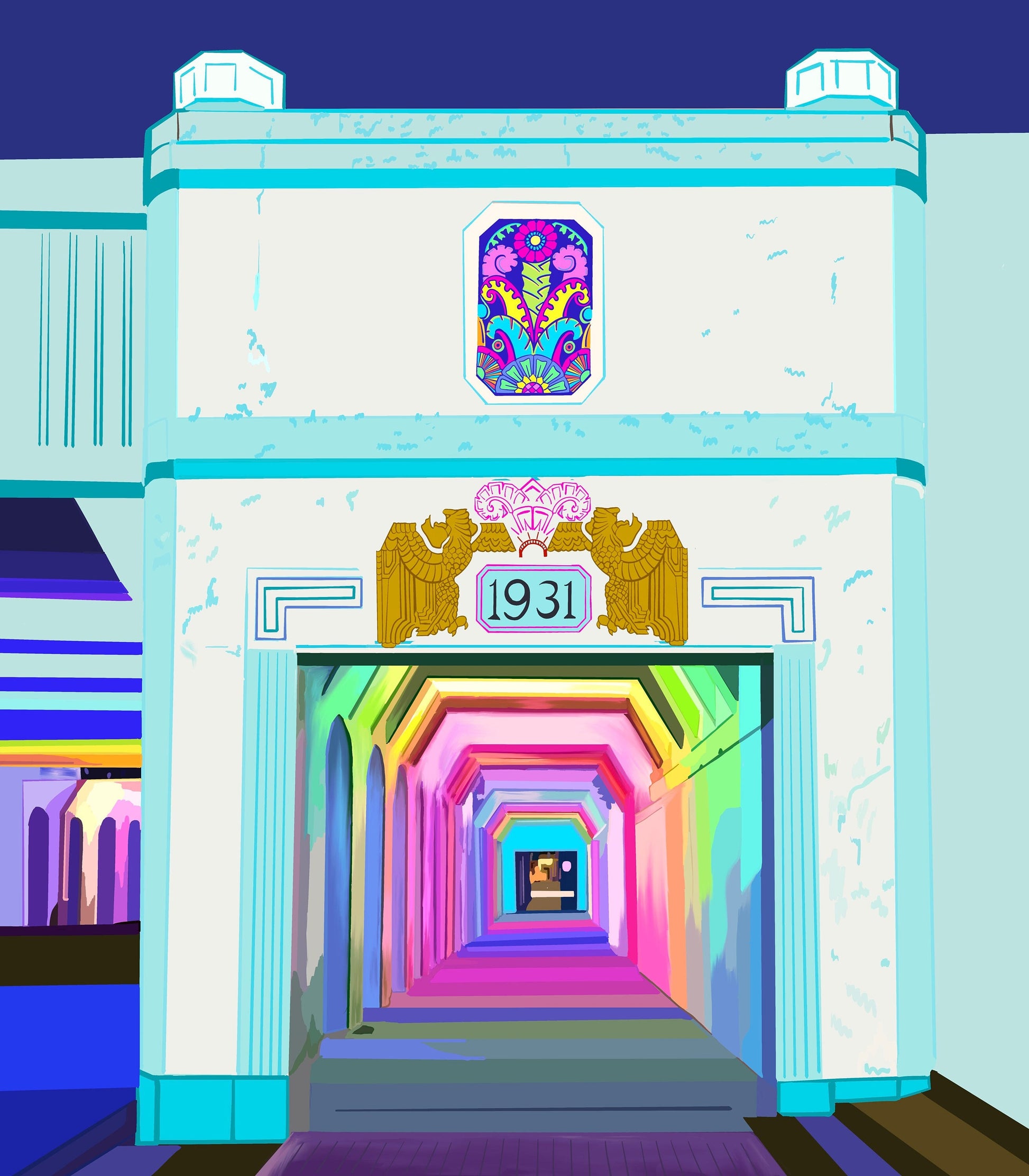 Rainbow Tunnel Print (Blue and White)