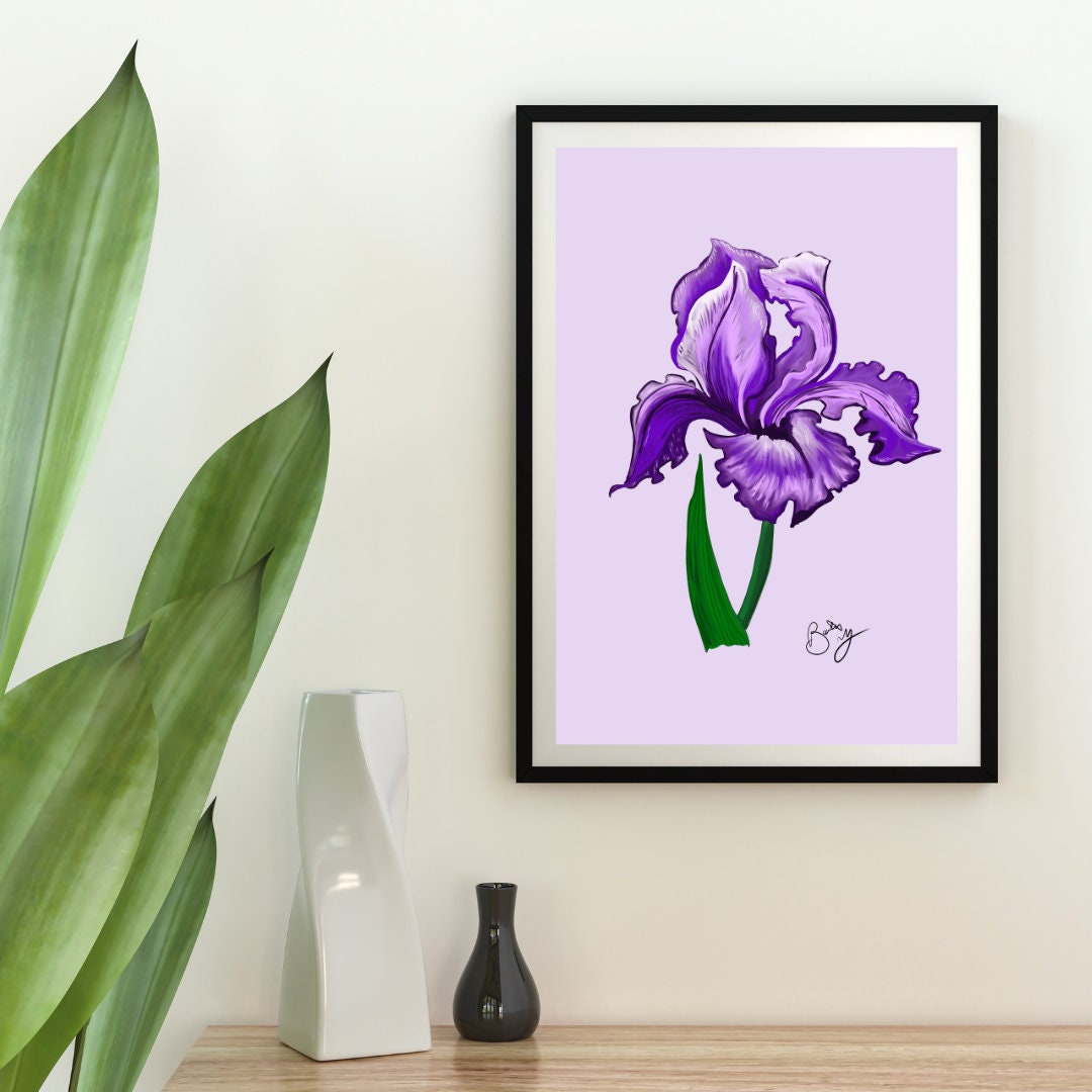 Iris Botanical Art Print Purple
