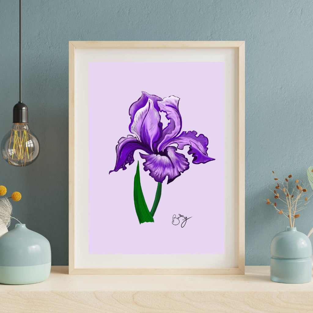Iris Botanical Art Print Purple