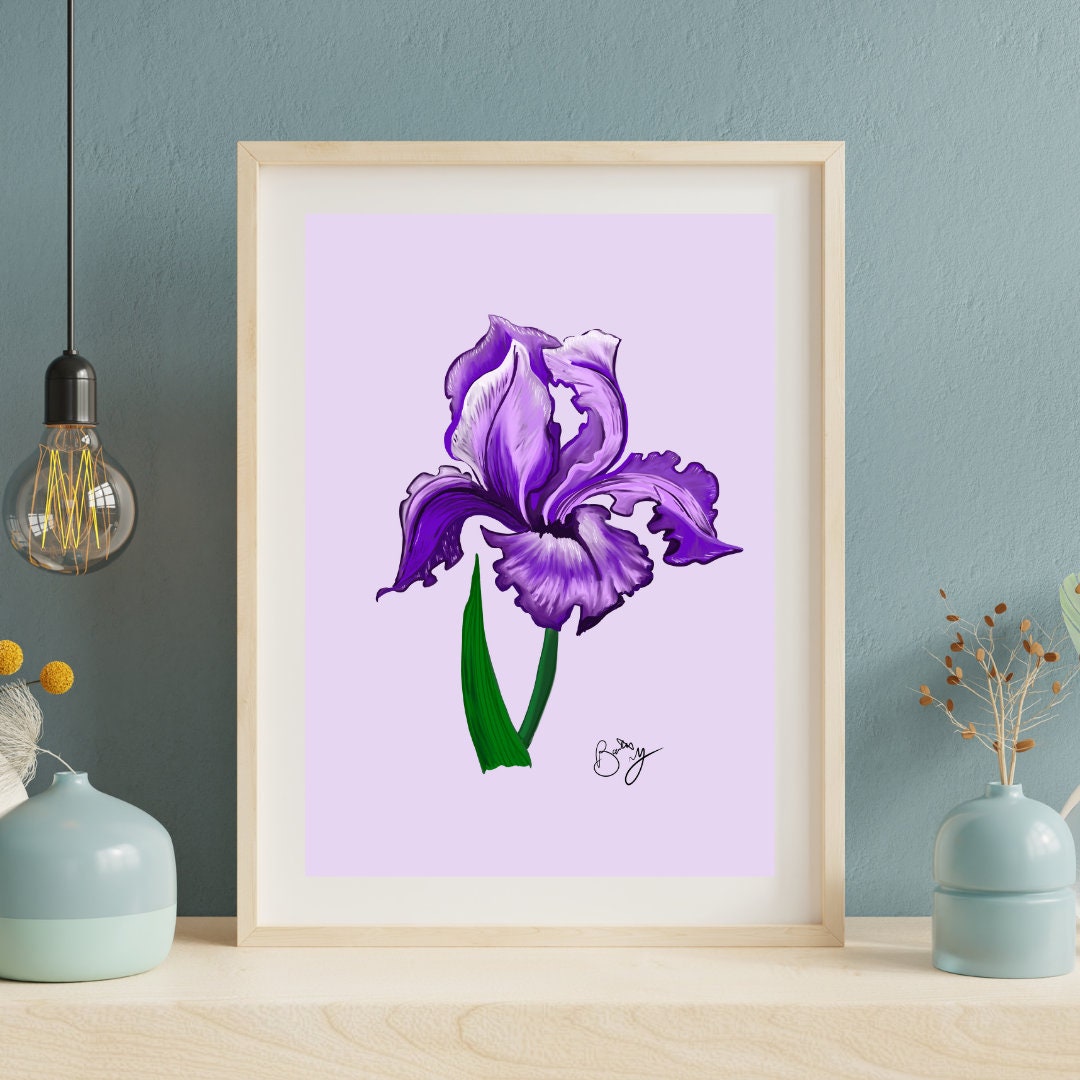Iris Botanical Art Print Purple