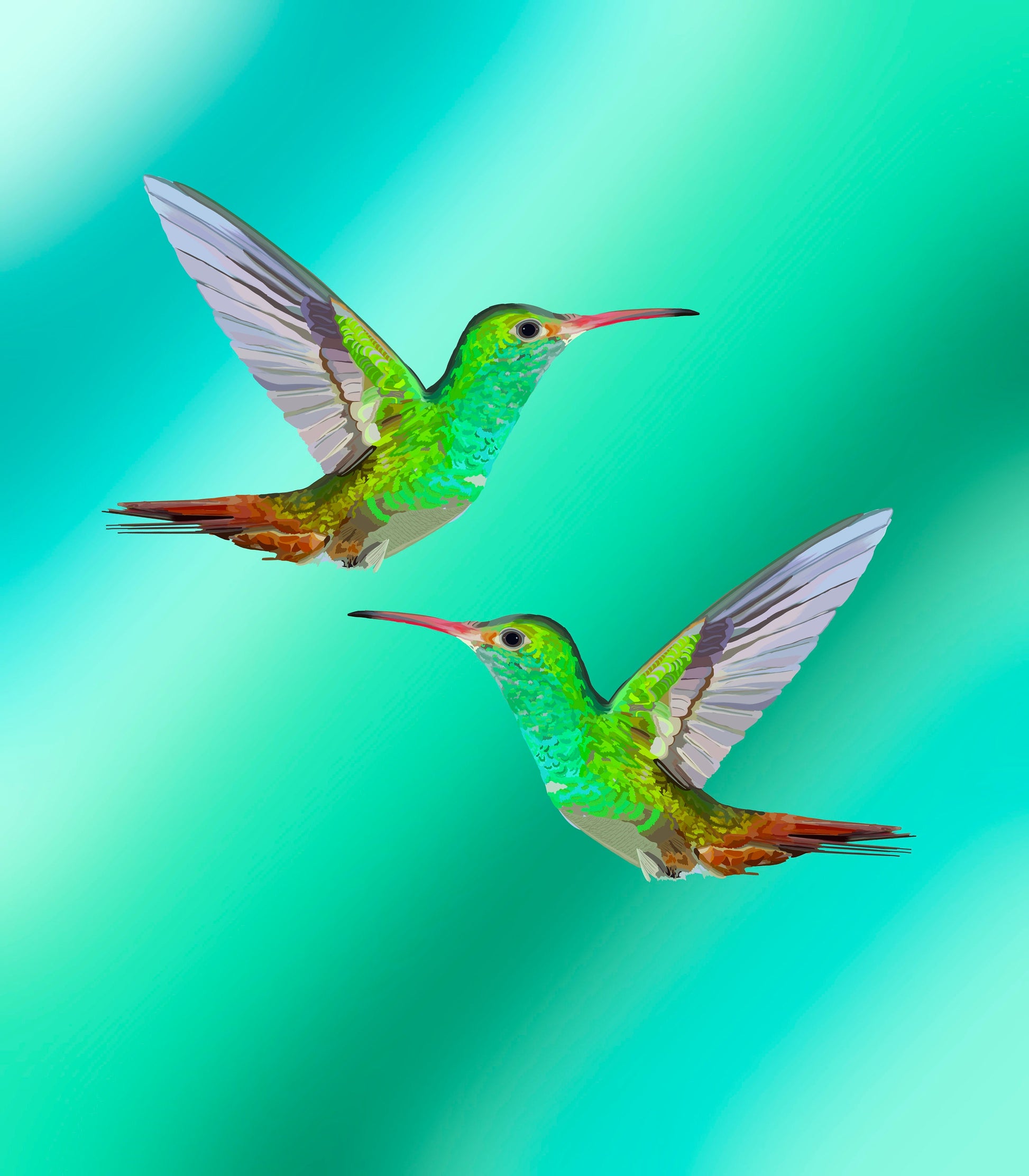 Hummingbird Duo Enchanting Green Art Print
