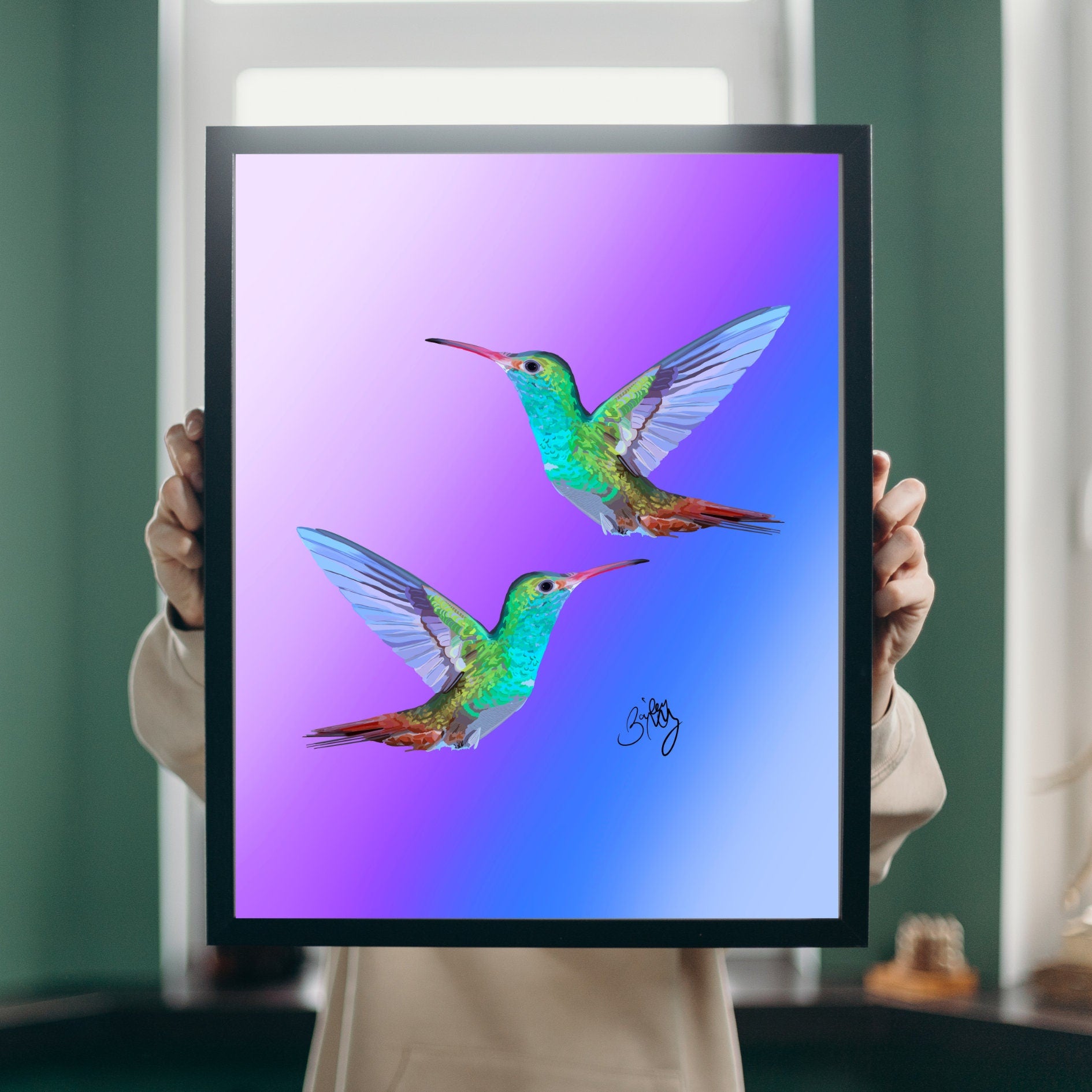 Hummingbird Duo Purple Art Print