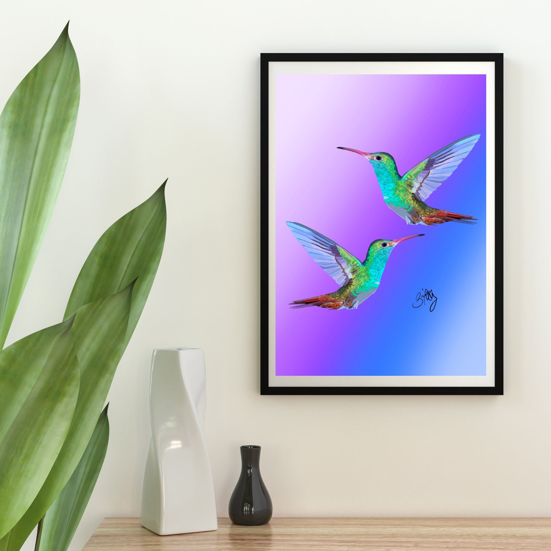 Hummingbird Duo Purple Art Print