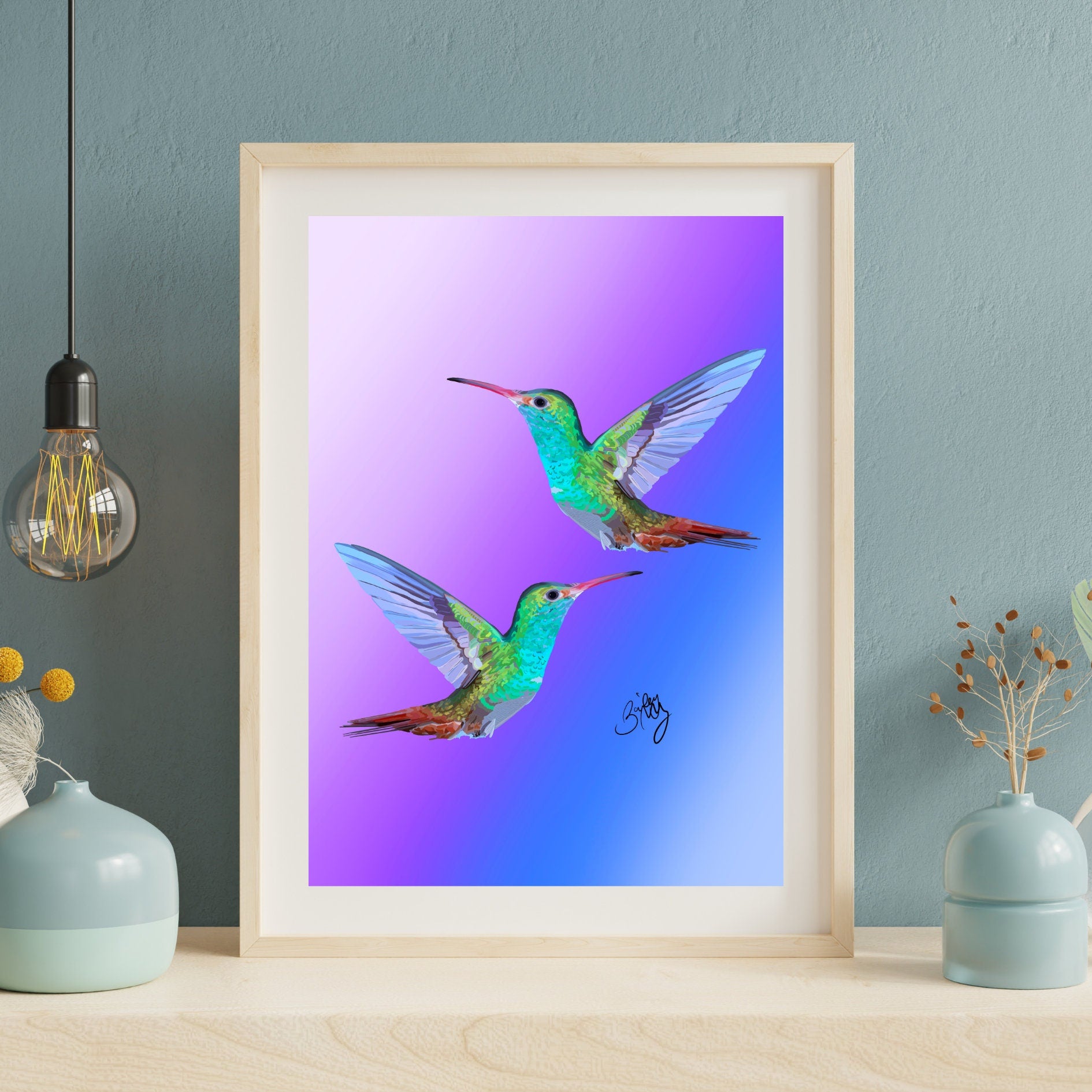 Hummingbird Duo Purple Art Print