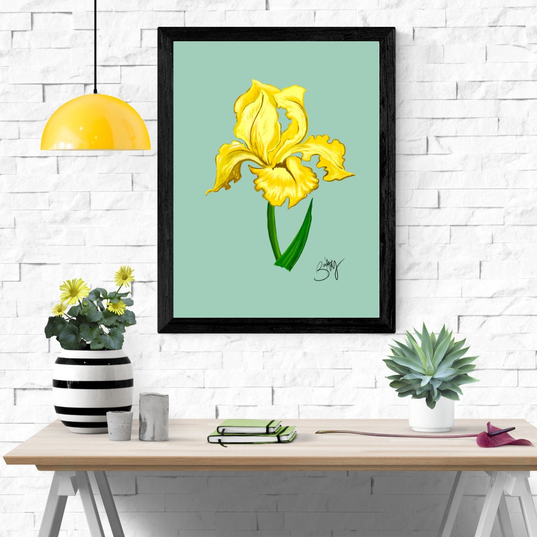 Iris Botanical Art Print- Yellow