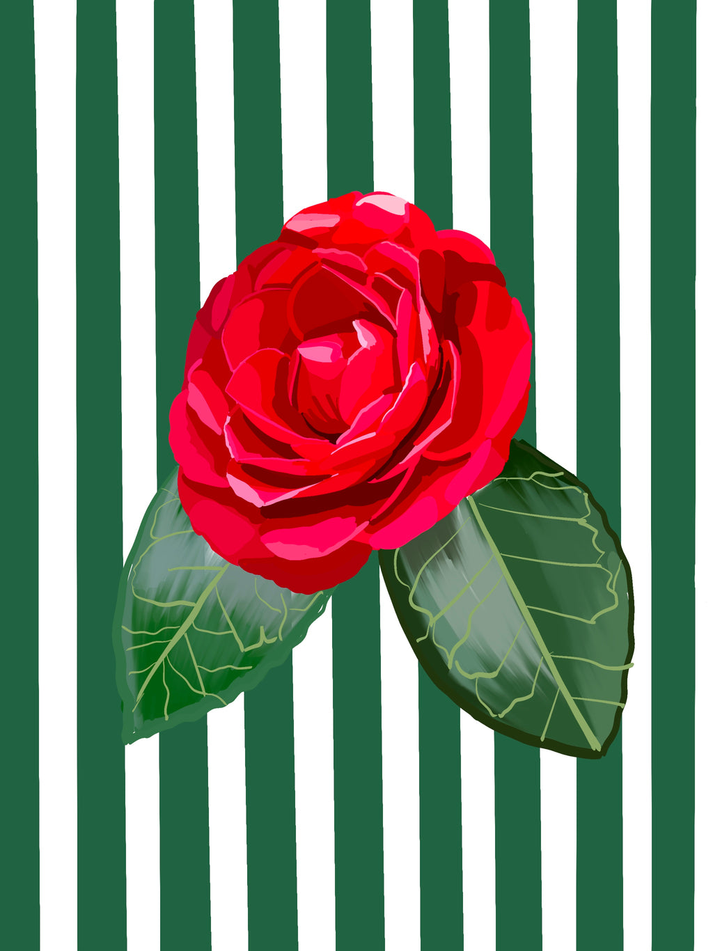 Alabama Camelia Red- on Green/White Stripe
